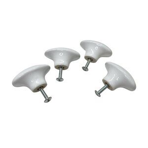 Vintage Set Of 4 White Porcelain Oval Drawer Knobs Cabinet Pulls 1-3/4" W